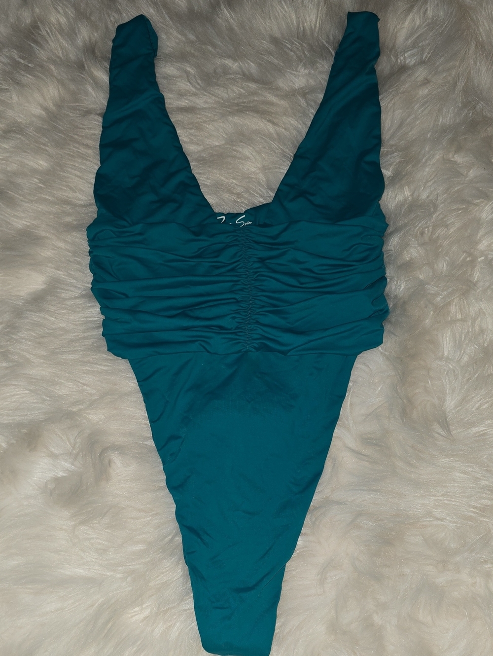 Riot Swim Teal Ruched High Cut One Piece Swimsuit SIZE S